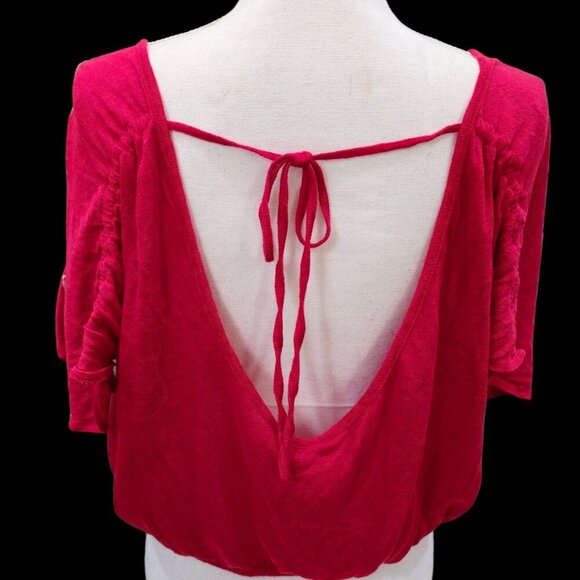 Free People Boho Embroidered Top S โ Open Back Flutter Sleeve Red Festival EUC - Picture 6 of 12
